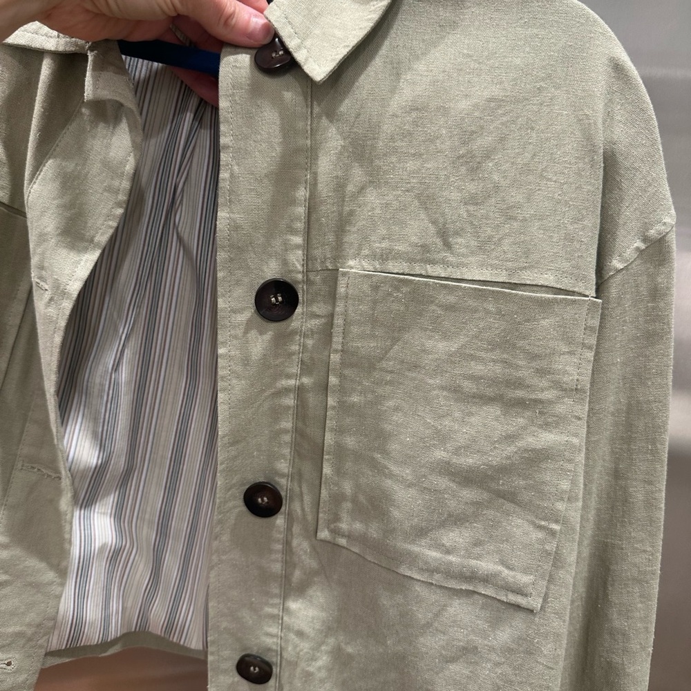 Zara Olive Green Cropped Linen Jacket - Picture 5 of 7
